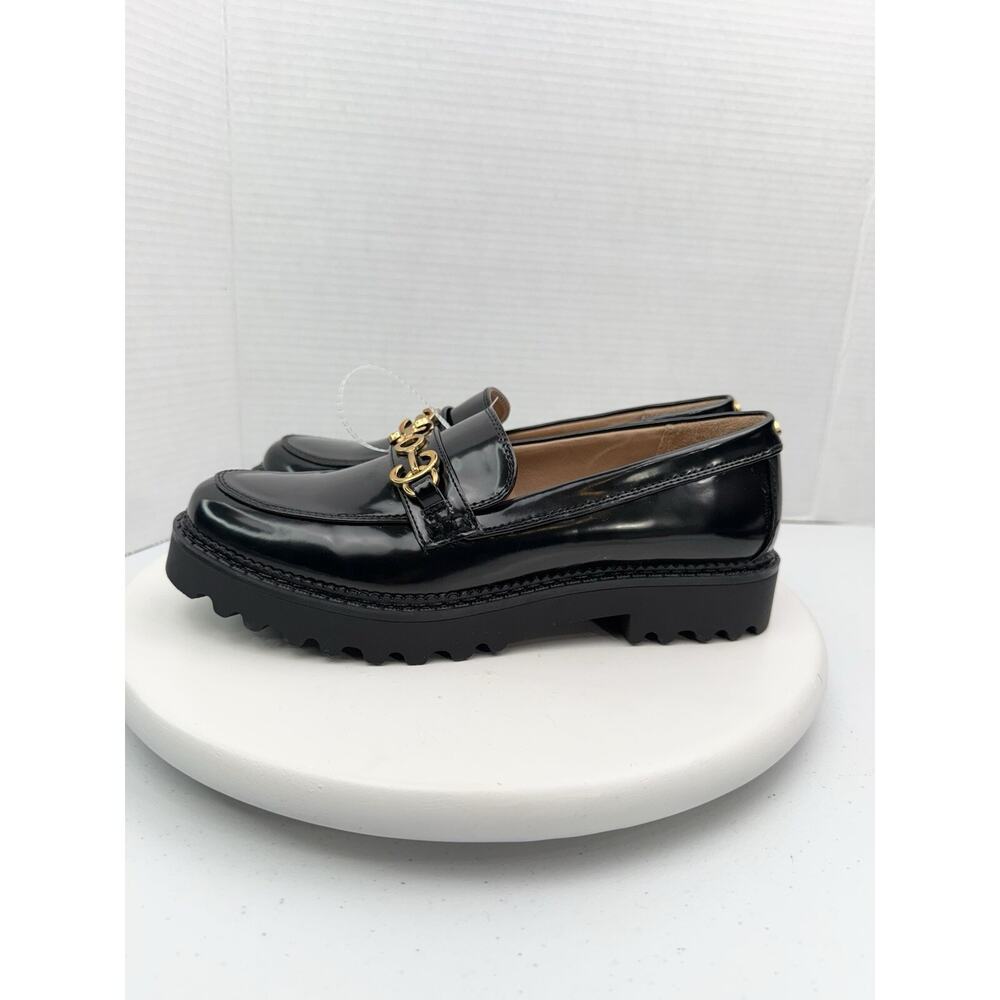 Circus by Sam Edelman Black Patent Loafers with Gold Chain - Picture 2 of 12